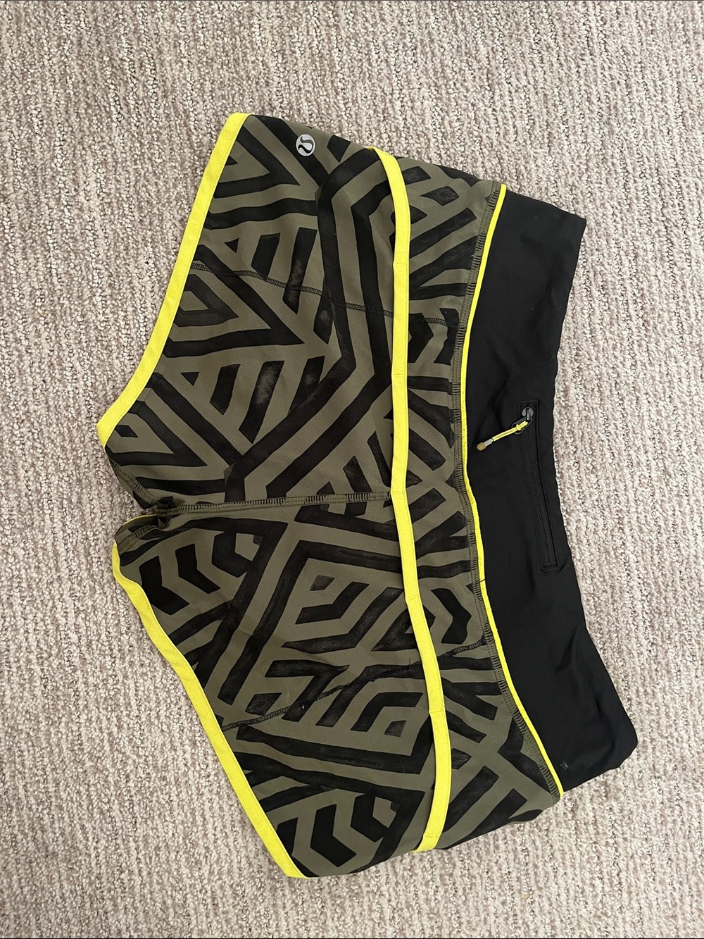 lululemon athletica Olive Green and Yellow Geometric Athletic Shorts